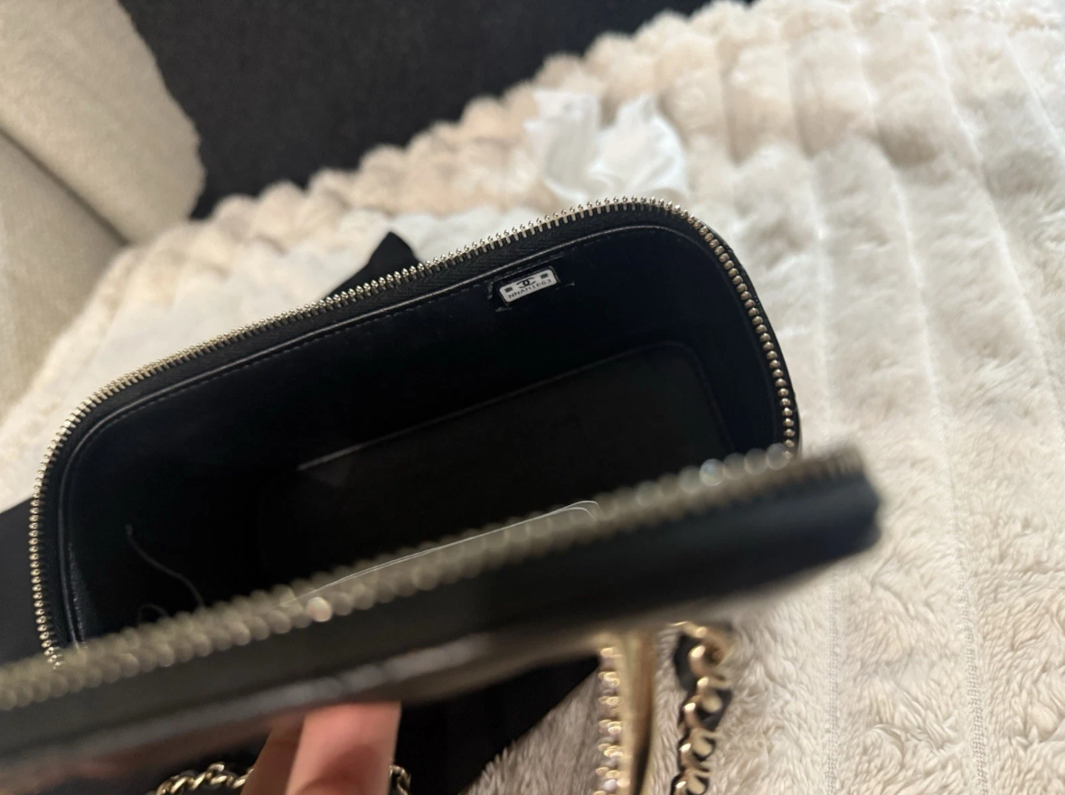 Authentic 2024 Chanel Vanity Case Top Handle Black Lambskin Gold