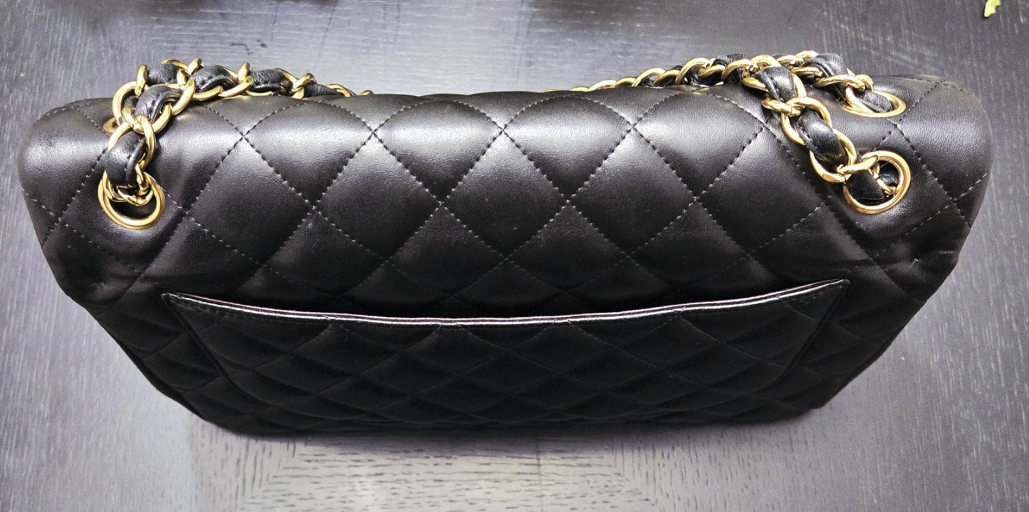 Chanel Classic Jumbo Black Caviar Leather Double Flap Shoulder Bag