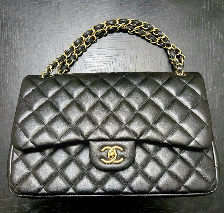 Chanel Classic Jumbo Black Caviar Leather Double Flap Shoulder Bag