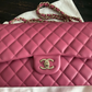 Authentic Chanel Classic Double Flap Quilted Lambskin Leather Jumbo Pink Bag