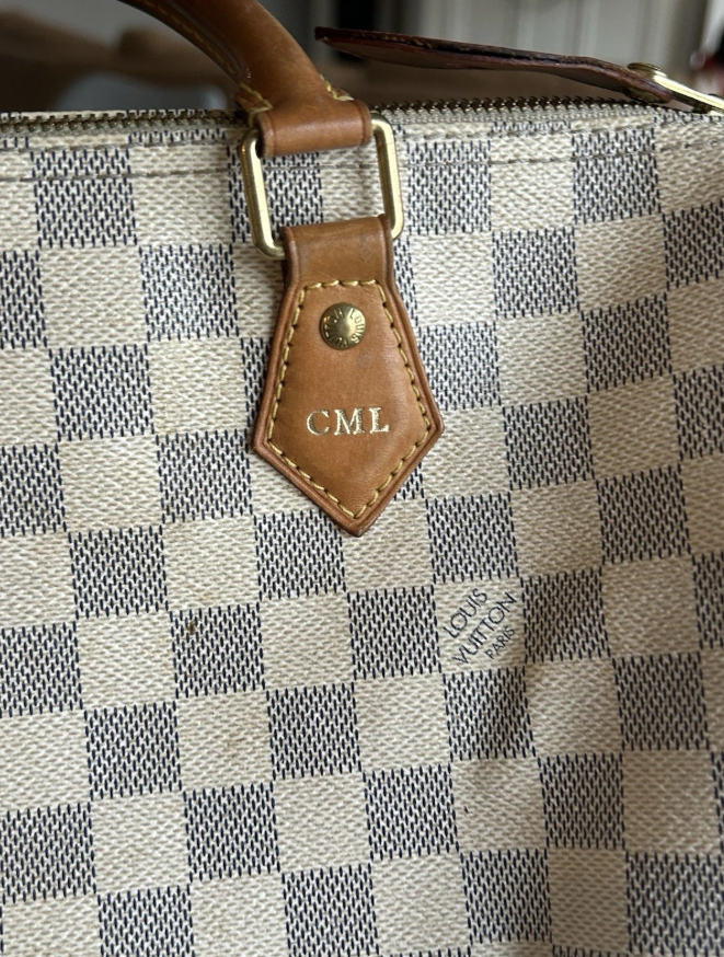 Louis Vuitton Speedy 30 Damier Azur Canvas Satchel Bag Authentic