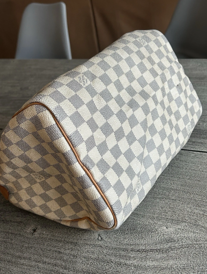 Louis Vuitton Speedy 30 Damier Azur Canvas Satchel Bag Authentic