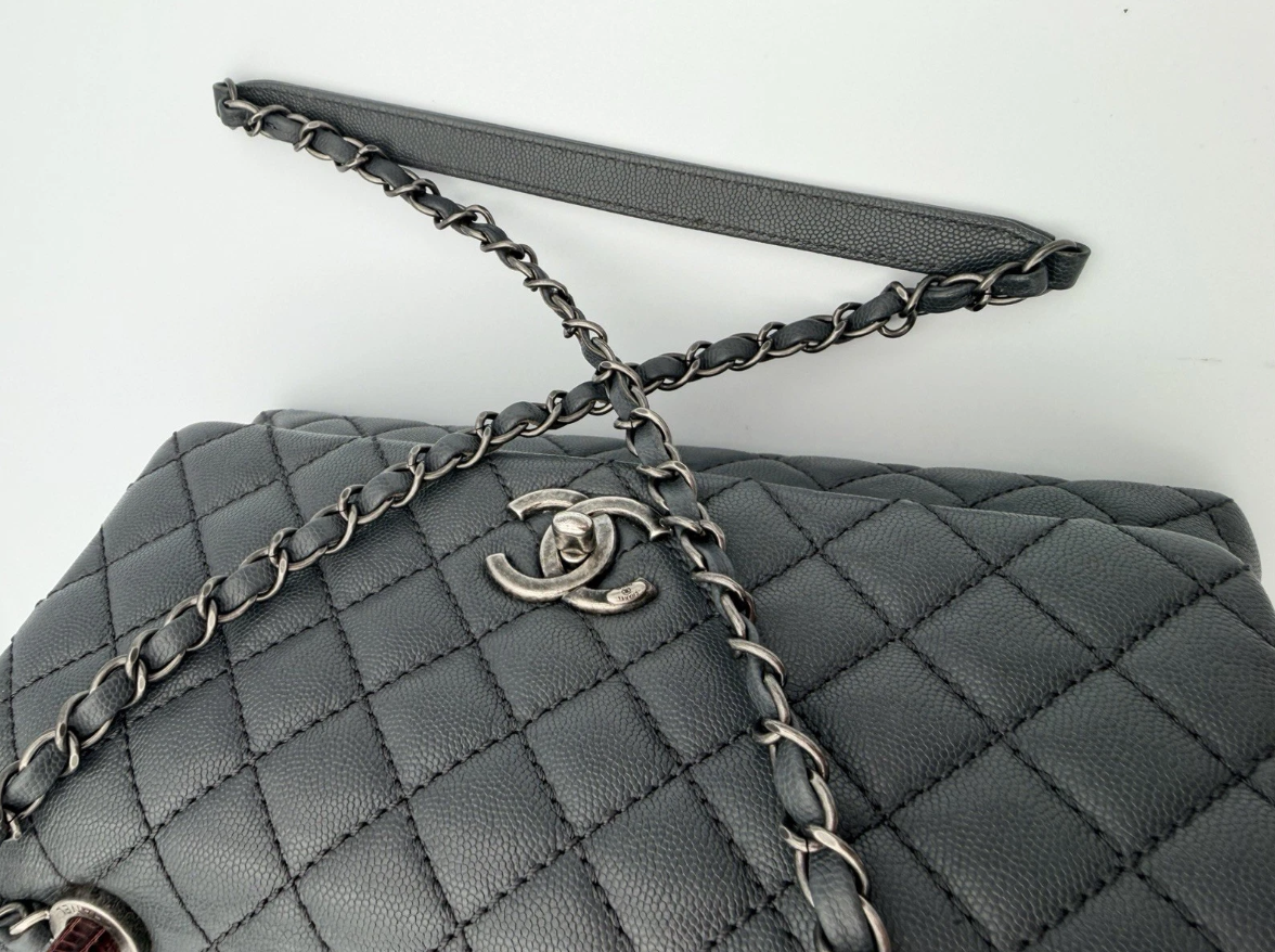 Chanel Caviar Lizard Quilted Medium Coco Handle Flap Bag
