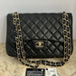 Auth Chanel Maxi Double Flap Classic Black Lambskin Matelasse Bag Large