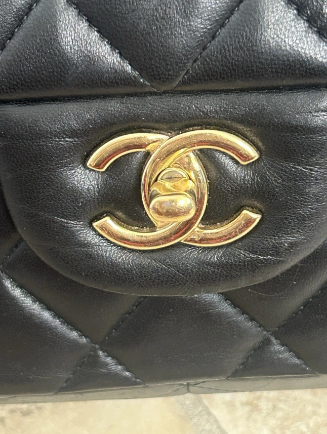 Auth Chanel Maxi Double Flap Classic Black Lambskin Matelasse Bag Large