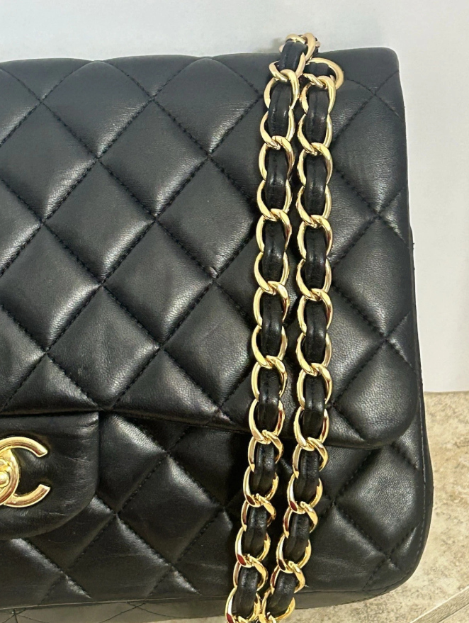 Auth Chanel Maxi Double Flap Classic Black Lambskin Matelasse Bag Large