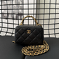 CHANEL Vanity Matelasse Lambskin Leather Top Handle Chain Shoulder Bag Black