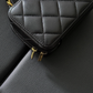 CHANEL Vanity Matelasse Lambskin Leather Top Handle Chain Shoulder Bag Black