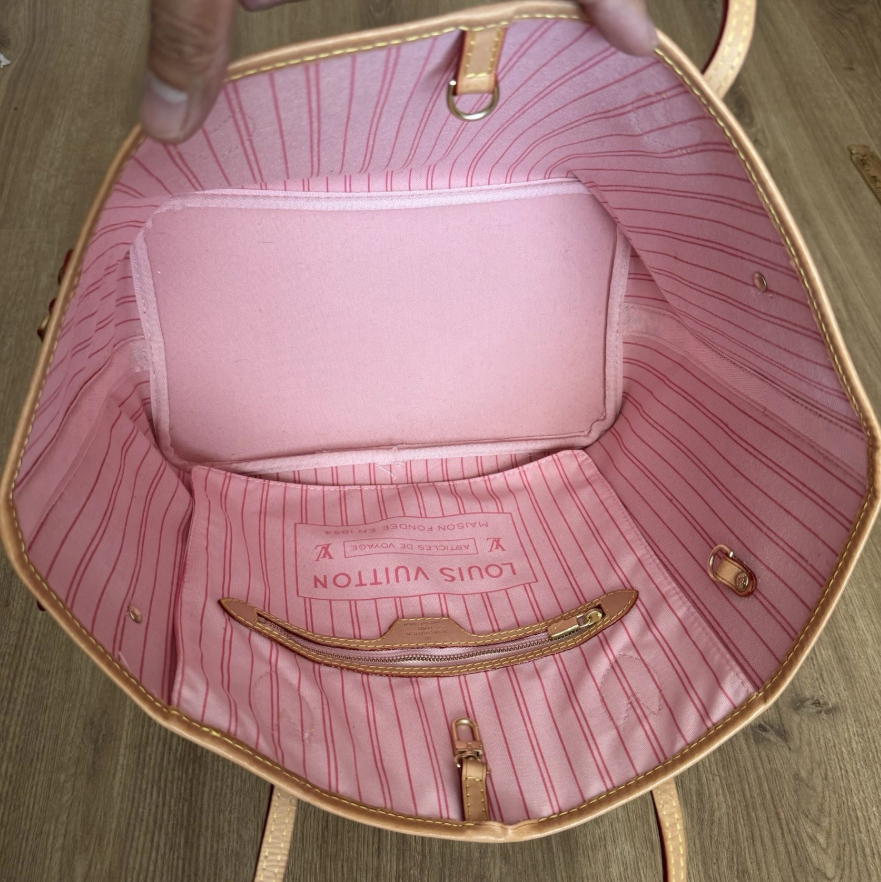 Louis Vuitton Neverfull MM Damier Azur Tote Bag Pink Lining No Pouch SP7154