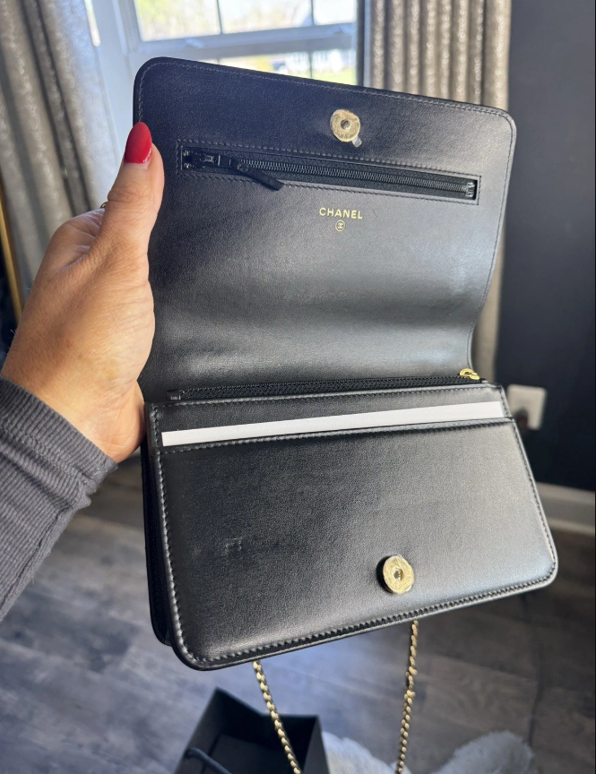 Authentic Chanel 2024 Twin Pocket WOC Mini Black Caviar Gold Hardware Microchip
